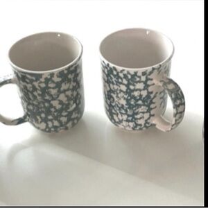 Set Of 4 Folk Craft MOOSE COUNTRY Green Sponge Coffee Cup Mugs